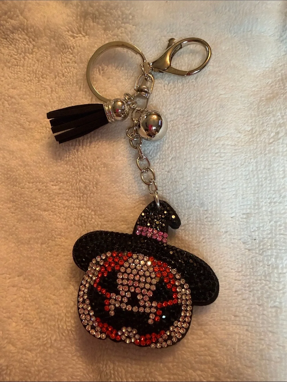 Rhinestone Pumpkin Jack-O-Lantern Keychain Bag Charm